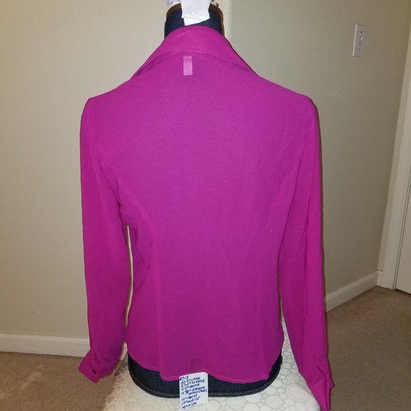 #318 NWT Jones Wear Silk Fuchsia Ruffles Blouse 4 - Picture 4 of 16